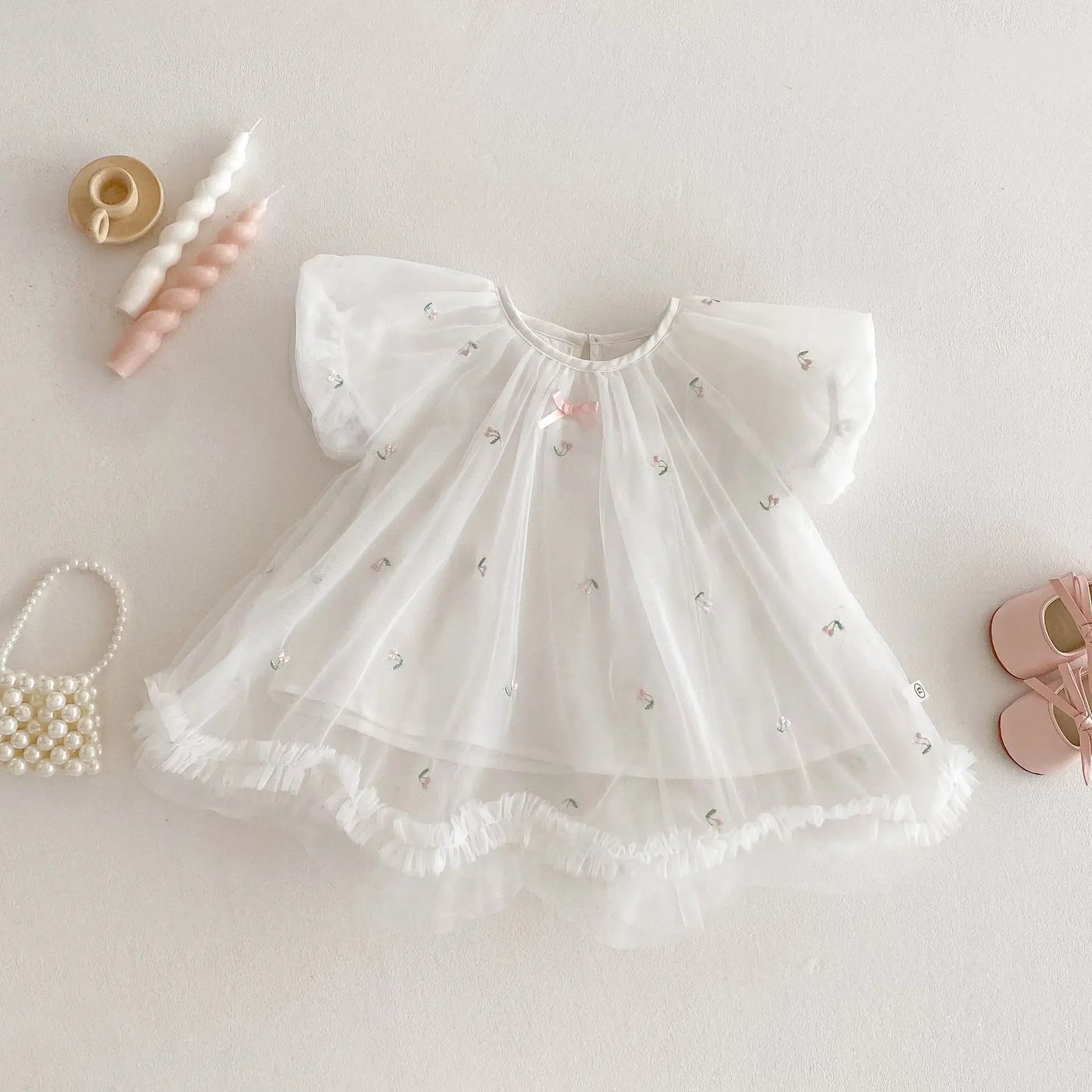 Delicado vestido de princesa, vestido de Tul Bordado Exquisitamente, outfit de Verano para Bebés y Niñas de 0 a 5 Años, para Fiestas, Vestido de Bautizo, Bodas y Cumpleaños