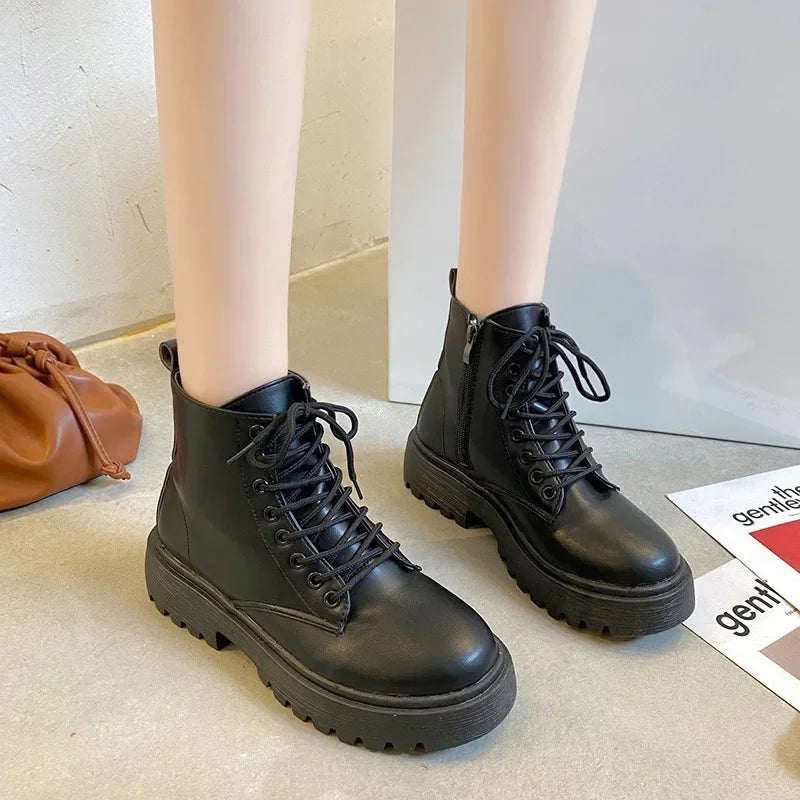 Botines negro con cordones para chica adolescente y mujer, botines para niño y chico adolescente, estilo Oxford de uso versátil y ondero