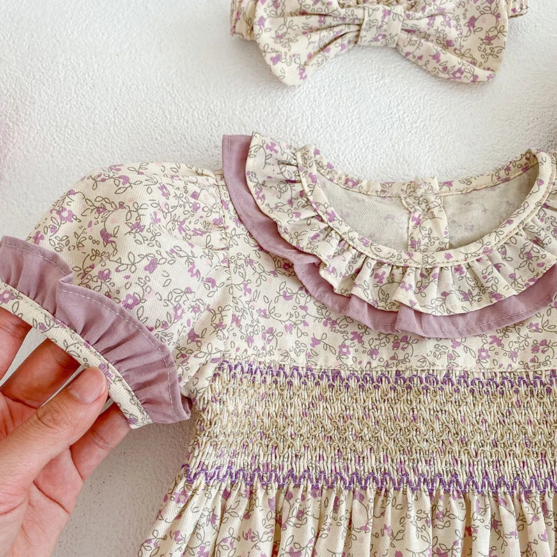 Nueva ropa de verano para niña, vestido de manga corta con encaje y flores para niña, pelele de algodón para bebé, vestido de princesa, traje de hermana a juego para familia