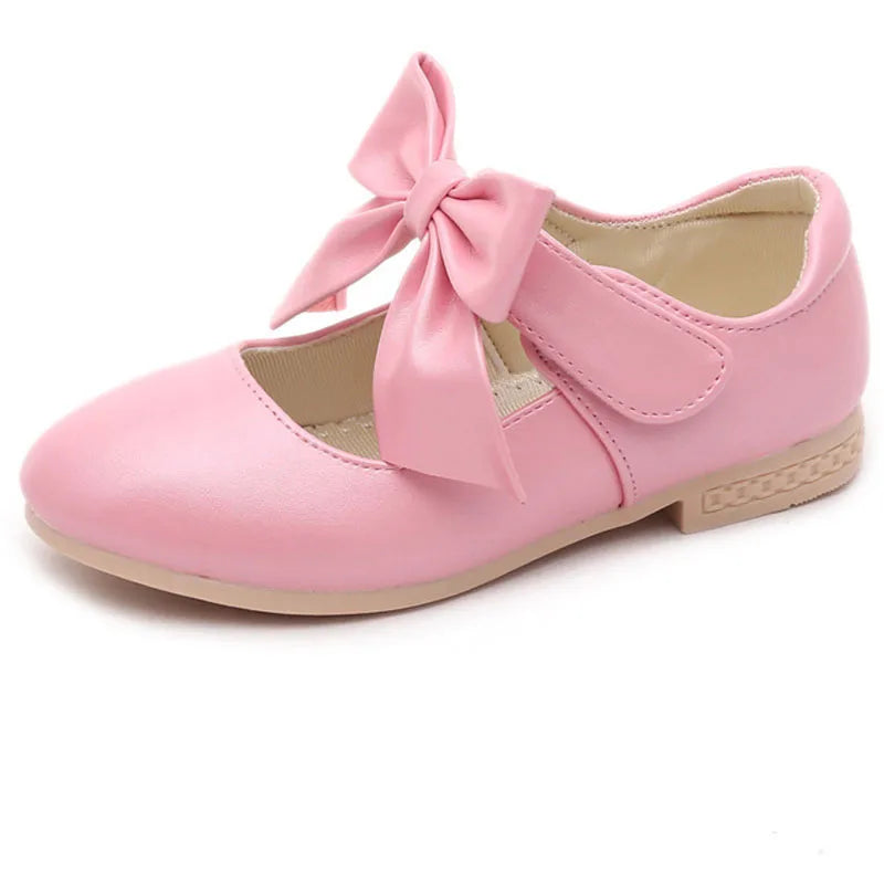 Children Princess Shoes Gold Pink White Girl Bow Leather Shoes Kids Sweet Dance Flats Flowers Girls Shoes Size 26-36 CSH791