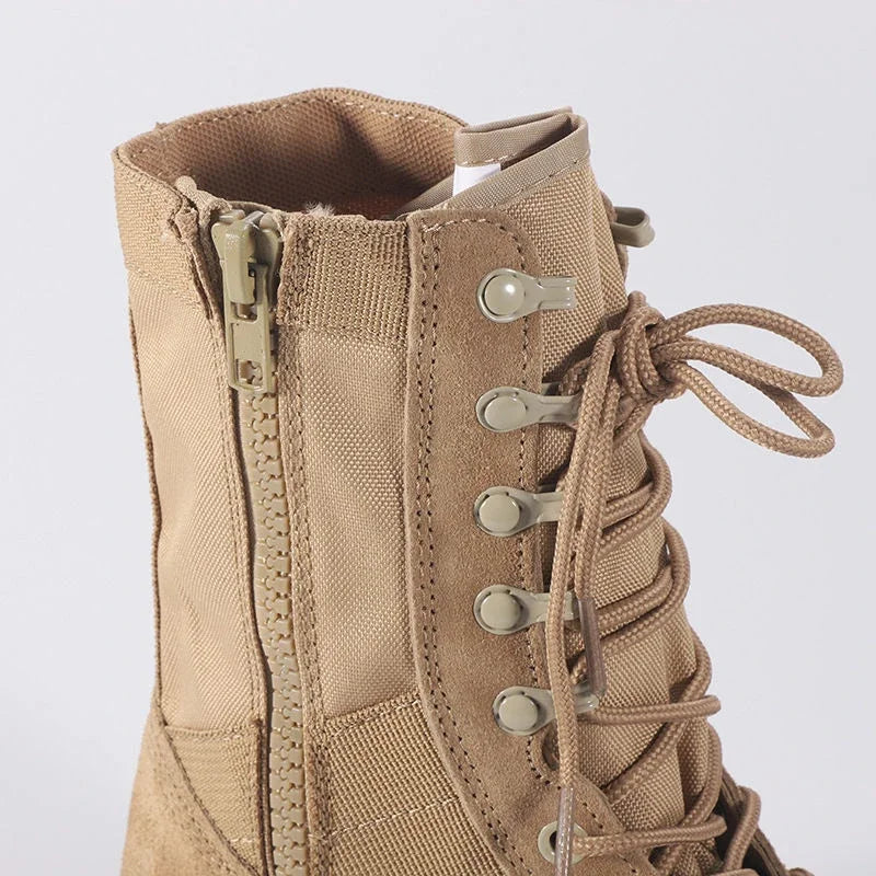 Botas tácticas de desierto de cuero para hombre, botas de combate para exteriores, ligeras, antideslizantes, para senderismo, botas altas, zapatos de trabajo