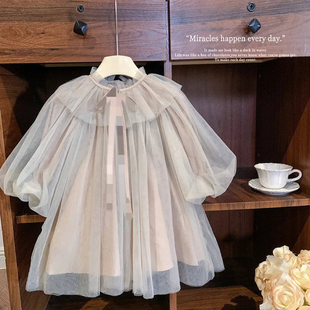 Vestido de princesa de algodón para niñas, con mangas largas y burbujas, de gasa, para niñas de 2 a 8 años