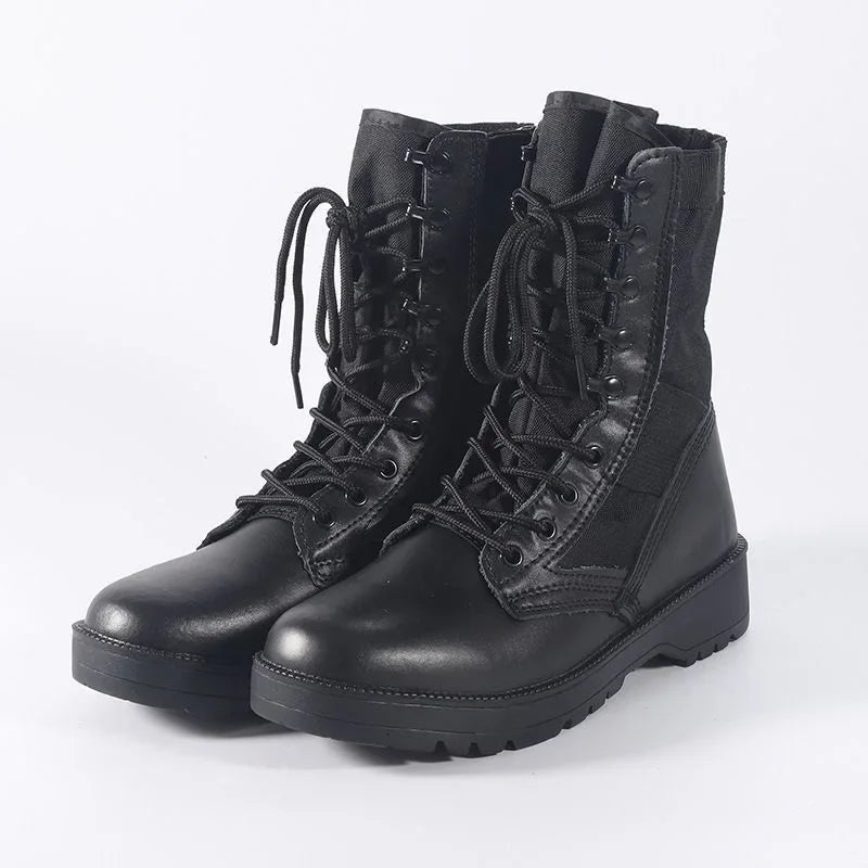 Botas tácticas de desierto de cuero para hombre, botas de combate para exteriores, ligeras, antideslizantes, para senderismo, botas altas, zapatos de trabajo