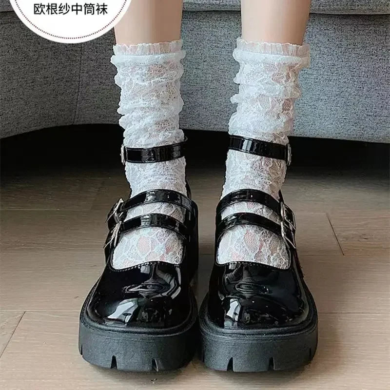 Calcetines finos transparentes para mujer y chica adolescente, calcetín de encaje Floral transparente transpirable