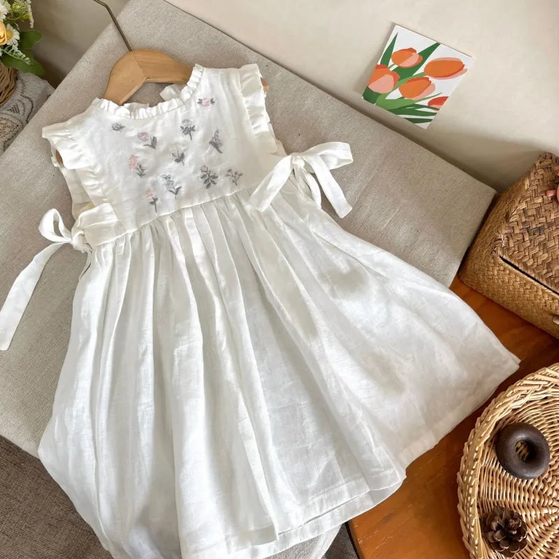 Hermoso vestido de algodón bordado para niña, vestido de verano para bebé niña de 1 a 10 años, con volantes en mangas