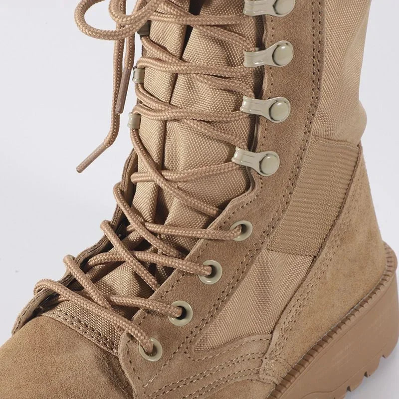 Botas tácticas de desierto de cuero para hombre, botas de combate para exteriores, ligeras, antideslizantes, para senderismo, botas altas, zapatos de trabajo