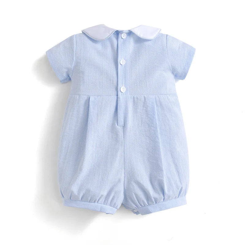 Bombacho bordado con punto smock para bebé y niño pequeño, cuello Peter Pan estilo ropa de boutique española