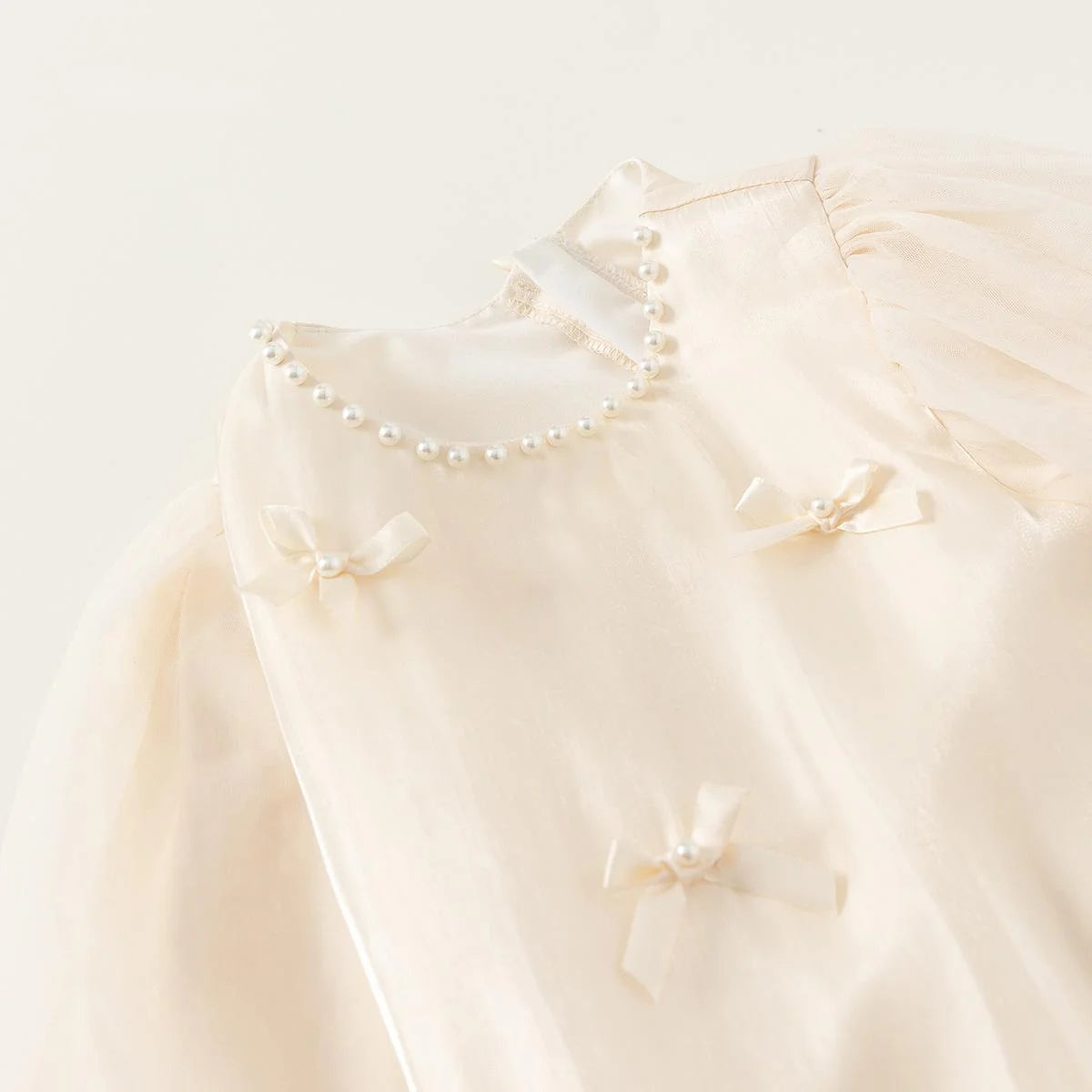 Vestidos de primavera y otoño para niñas de 1 a 10 años, con perlas y lazo, vestido de manga larga de princesa para niña, ropa estilo coreano para niñas pequeñas, vestido de Bautizo para bebé niña