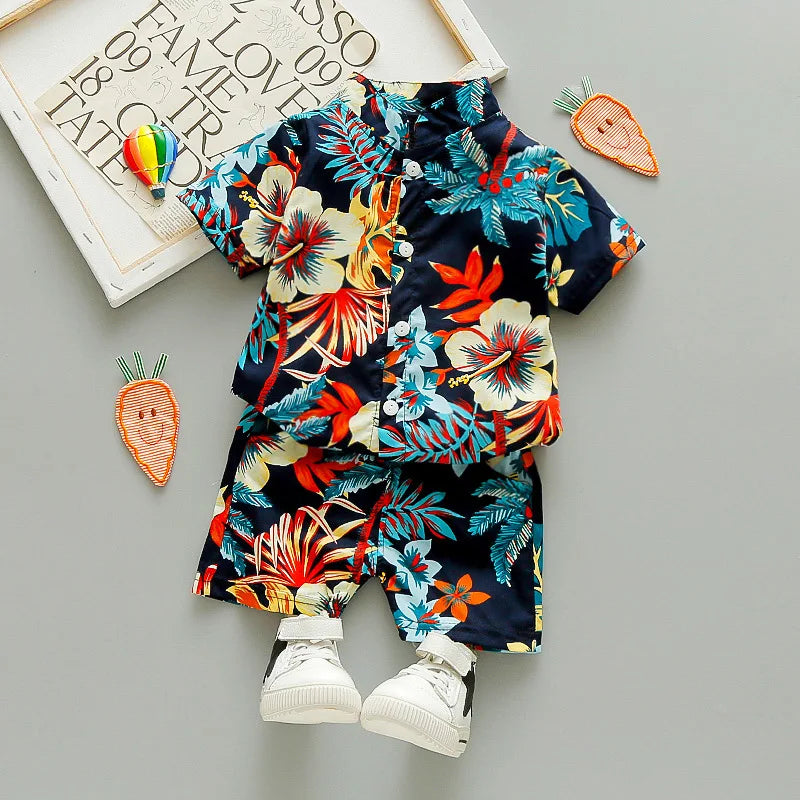 Camisa y short con estampado floral para niños de 1 a 6 años, especiales para vacaciones y playa. Recomendamos sean usados por separado