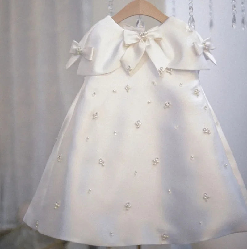 Vestido de princesa para niña, Vestido con lazo de fiesta para bebé niña y chica adolescente, vestido hecho a mano con perlas y diamantes, outfit de boda para chica adolescente