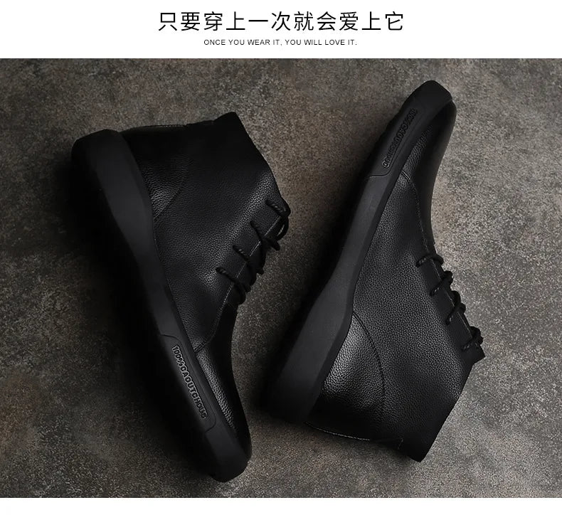 Genuine Leather Men Boots Retro Motorcycle Boots for Men Chelsea Boots Warm Men Ankle Boots Working Casual Boot Zapatos Hombre