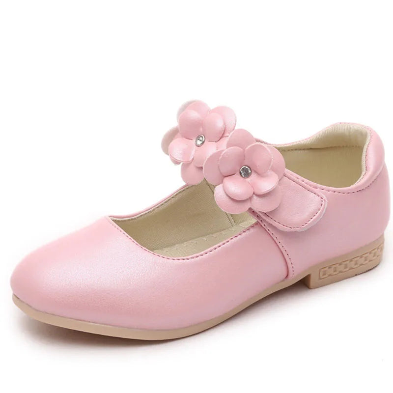 Children Princess Shoes Gold Pink White Girl Bow Leather Shoes Kids Sweet Dance Flats Flowers Girls Shoes Size 26-36 CSH791