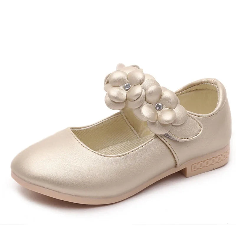 Children Princess Shoes Gold Pink White Girl Bow Leather Shoes Kids Sweet Dance Flats Flowers Girls Shoes Size 26-36 CSH791