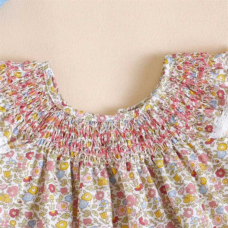 Småbørn Baby Pige Sommer Outfit Blomster Flæse Kjole Ærmeløse Kjoler Tunika Kjole Piger Solkjole Casual Kjole