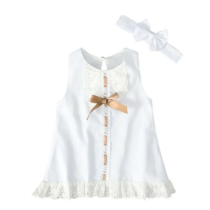 Coqueto vestido para bebé de 0 a 24 meses, vestido blanco con brodery y lazo, sin mangas, estilo moda española