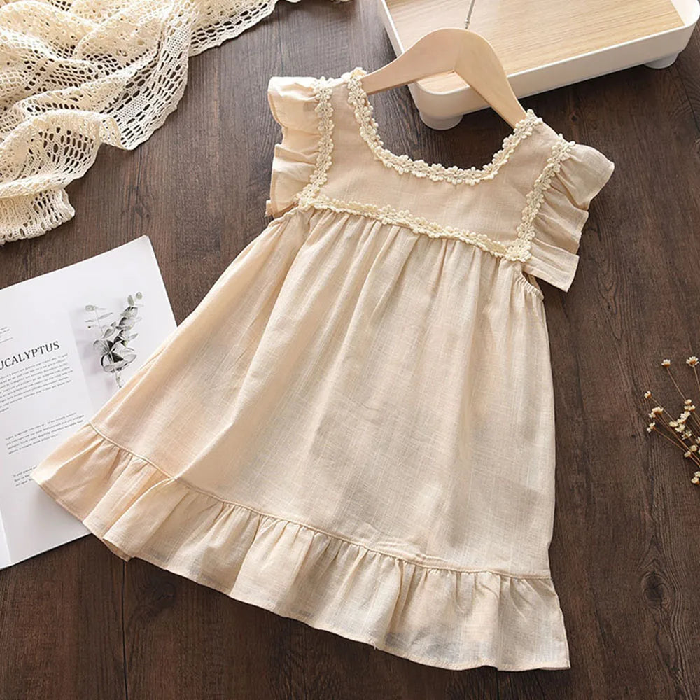 Vestido Boho de verano con bordado de flores para niñas, estilo retro, con mangas volantes, de princesa, ropa informal para niñas de 2 a 6 años