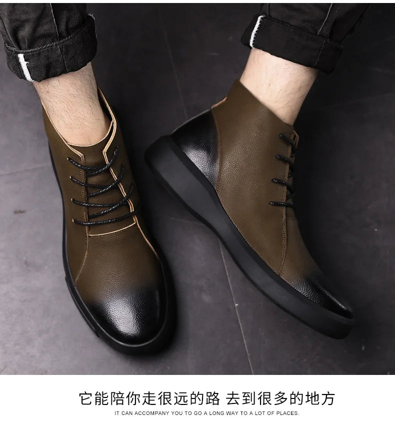 Genuine Leather Men Boots Retro Motorcycle Boots for Men Chelsea Boots Warm Men Ankle Boots Working Casual Boot Zapatos Hombre