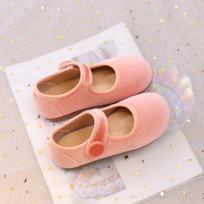 Lindos y especiales zapatos de terciopelo  para niñas, bailarinas vintage Mary Janes de lujo con suela blanda para primavera