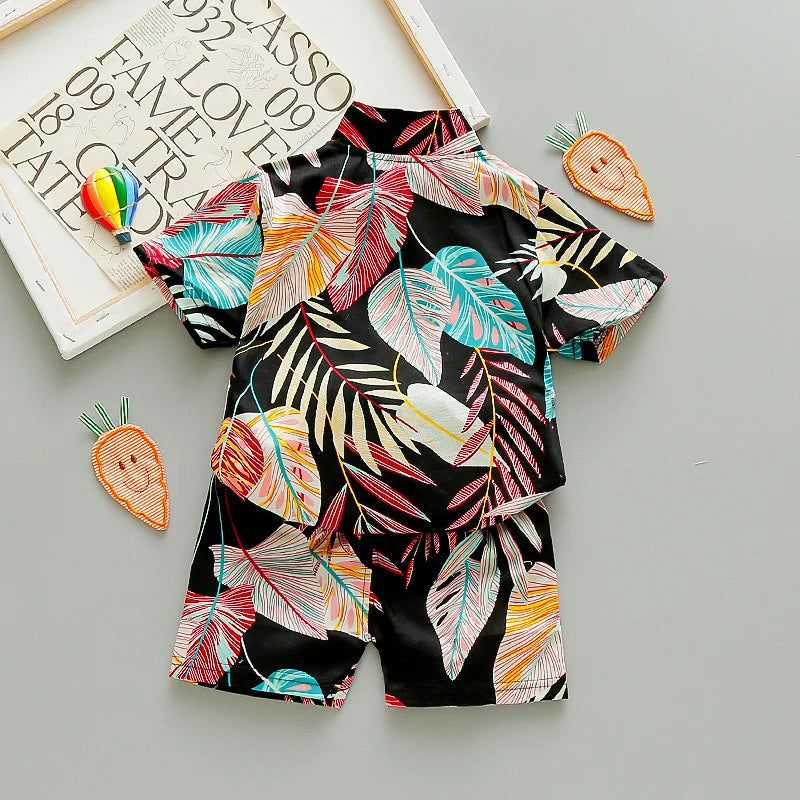 Camisa y short con estampado floral para niños de 1 a 6 años, especiales para vacaciones y playa. Recomendamos sean usados por separado