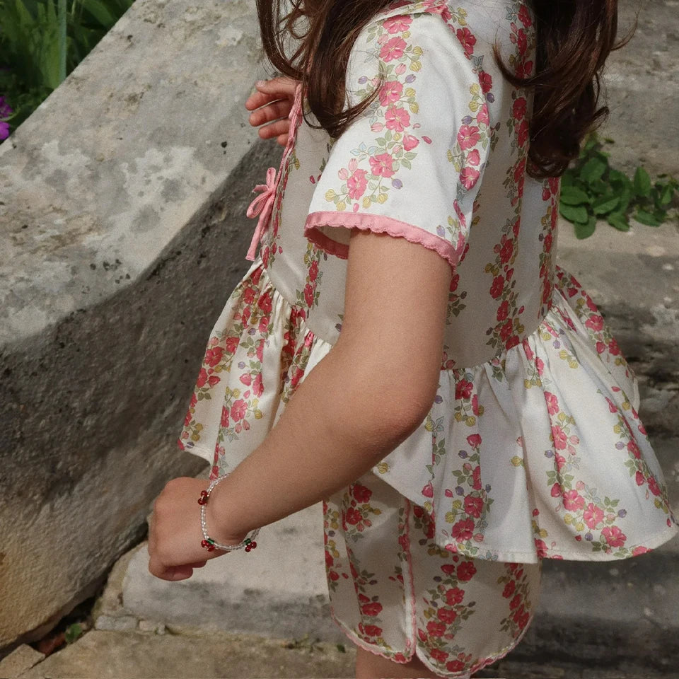 Conjunto de verano para niña, juntando flores a rayas, short para niñas, hermoso vestido casual para niña, conjunto de bombacho de algodón para bebés