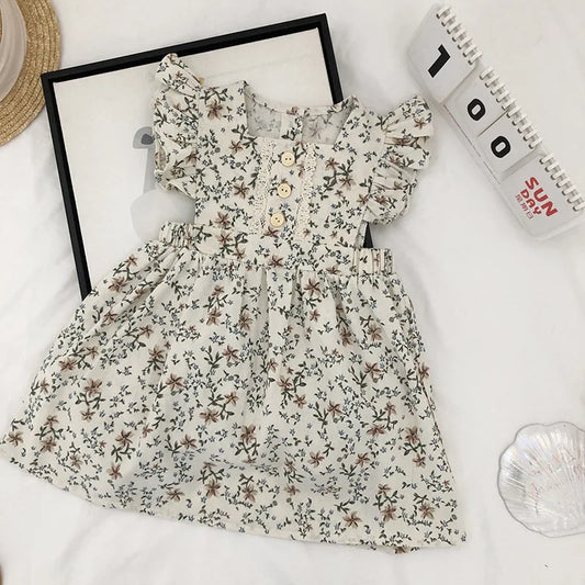 Increible vestido de verano para niñas, lindo vestido vintage sin mangas y volantes, con flores para fiesta, vestido cuadrillé, vestido broderie