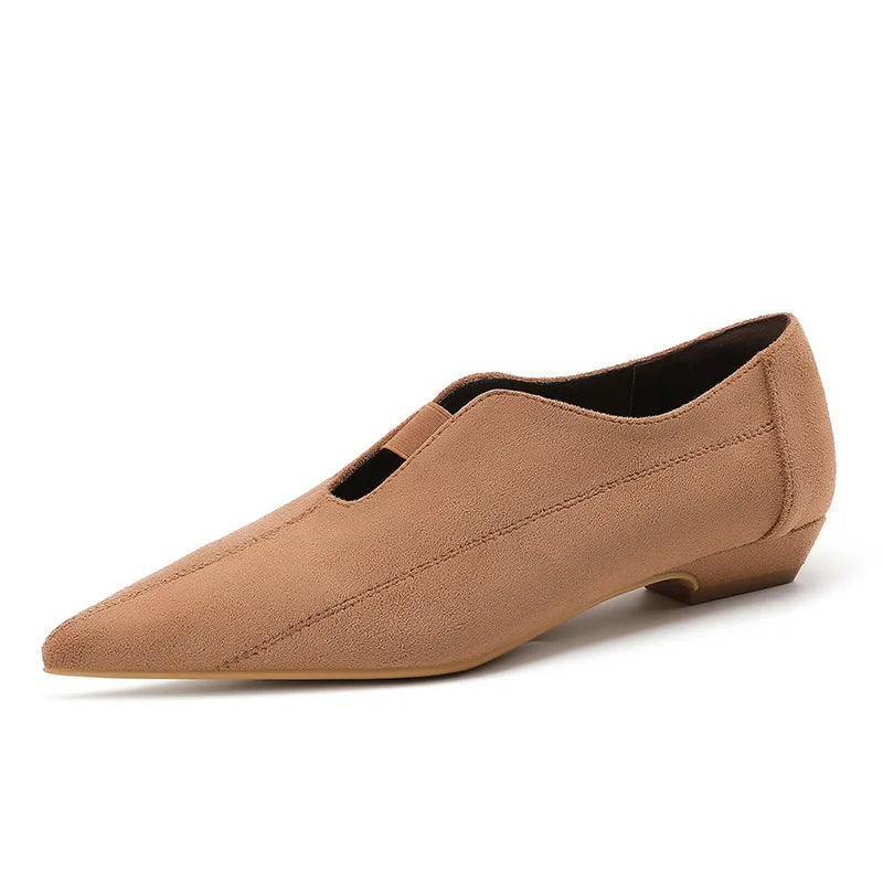 Zapatos planos de estilo coreano, puntiagudos y tacón cuadrado  para mujer