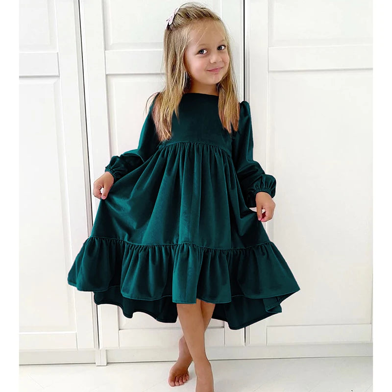 Para ocasiones especiales es este vestido de terciopelo para primavera, otoño e invierno para niñas, con volantes, manga larga, estilo retro, para fiesta