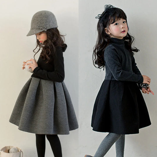 New Girls Winter High Neck Dress Cotton Elegant Teenager Children Kids Long Sleeve Autumn Winter Pleated Princess Dress Clothing