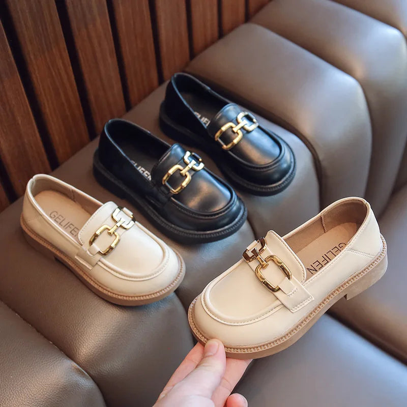 Children Girls Leather Shoes New Spring and Autumn Simple Slip-on Round-toe School Shoes Loafers Flats Moccasins Classic Formal