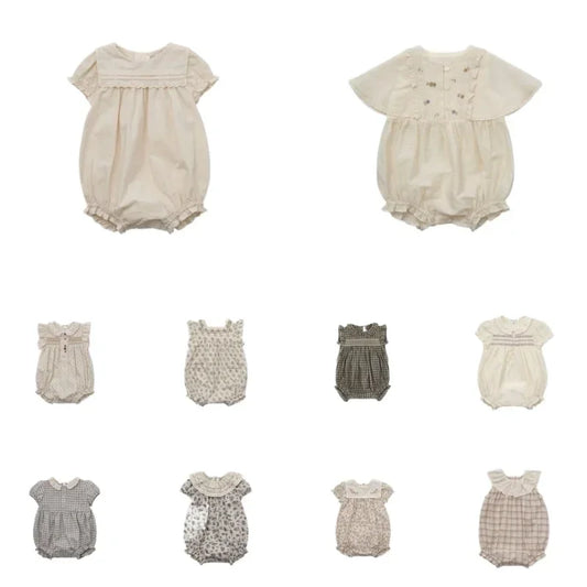 Bombachos de verano para bebé, bordado, cuellos con encaje o broderie. Estampados delicadas flores. Monos de algodón estilo Pastoral para bebé