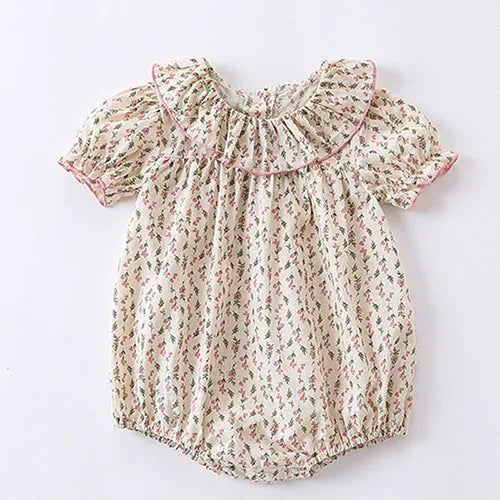 Hermosos y delicados, conjunto y enterito pastorales de verano para bebé, blusa y short estampados de algodón para bebé niña, bombacho para bebés