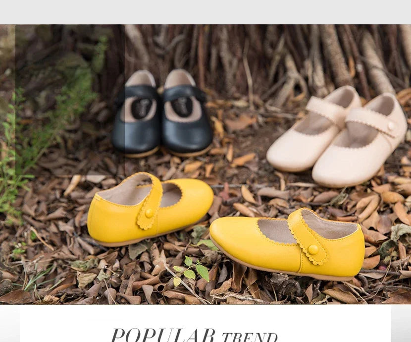 Zapatos de primavera planos retro Mary Jane para niñas pequeñas, de cuero de microfibra para caminar