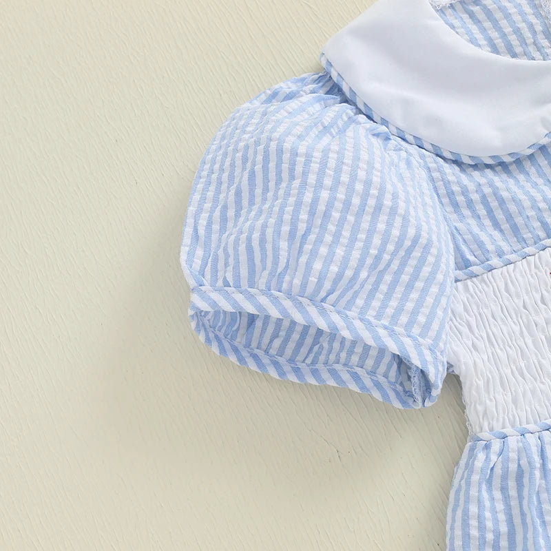 1-7T traje de velero para niña pequeña, vestidos ahumados, vestido con cuello de muñeca, ropa bonita de verano para niñas pequeñas