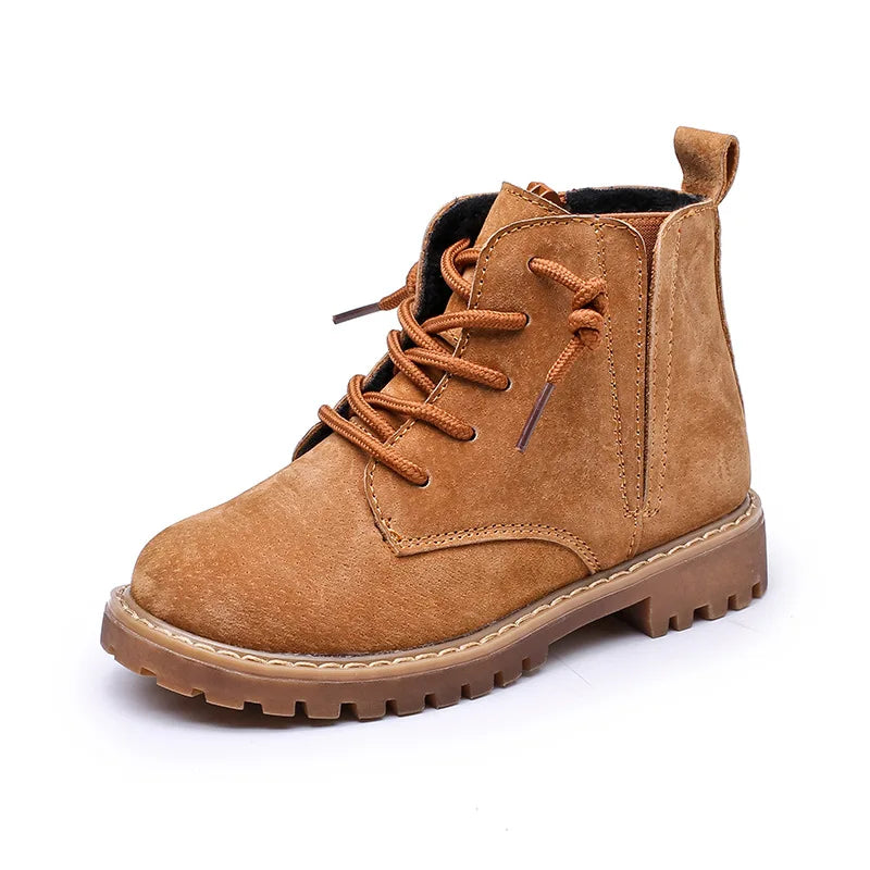 Botas cortas estilo Británico de Cuero Genuino, cálidos, blandos y antideslizantes para otoño invierno, para niños, niñas y adolescentes, estiloso y vintage