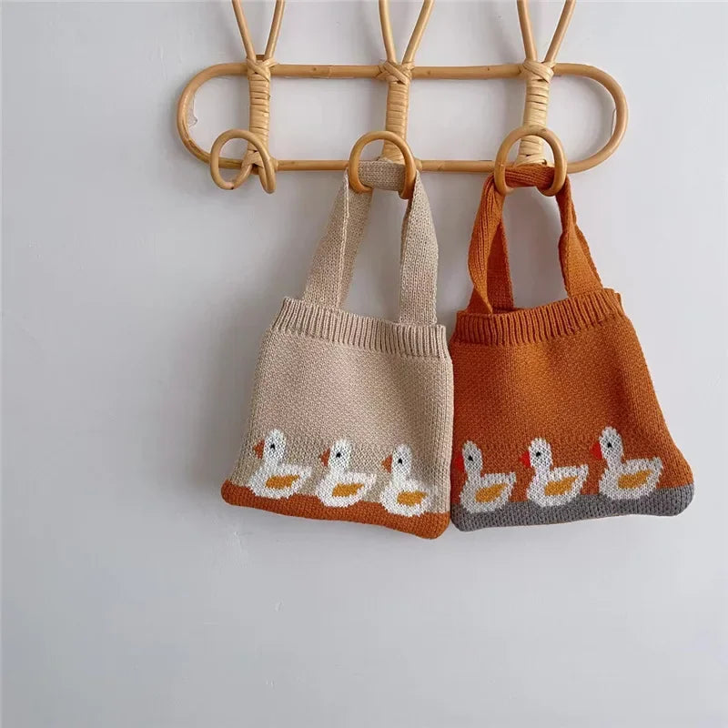 Bolsos de mano o cartera, tejido para niñas, con dibujos de patos, para otoño e invierno