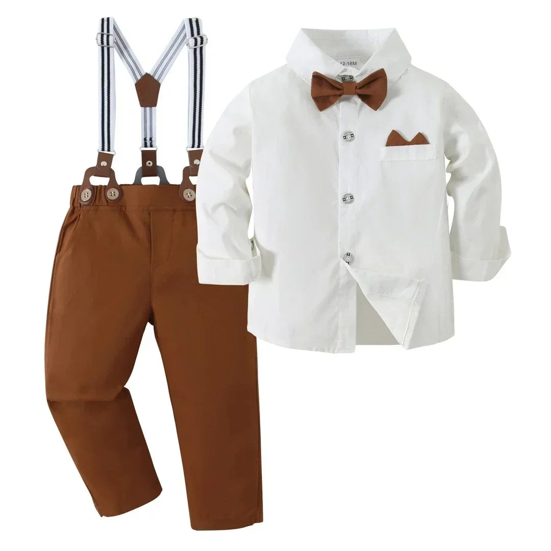 Traje de caballero de primavera y otoño para niño, Camisa estampada de lunares, outfit de fiesta o cumpleaños para niño