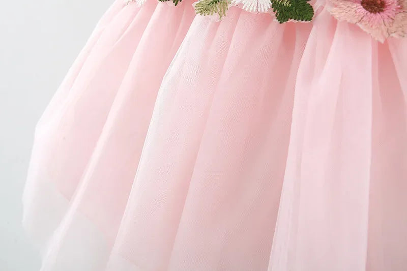 Hermoso y delicado vestido de tul bordado para bebé y niña, vestido de verano de fiesta para niña