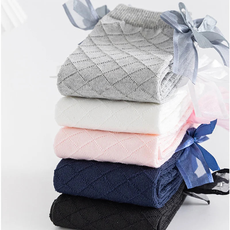 Calcetines hasta la rodilla para niñas, calcetines de Golf con lazo de algodón, calcetines largos de punto de tubo para bebés pequeños, princesas pequeñas, pantorrilla alta Popular