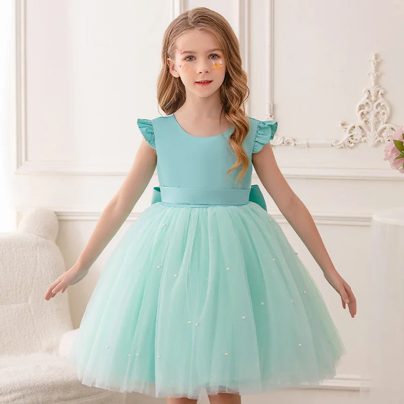 Vestido de princesa para niñas de 2 a 10 años, vestido de verano de tul con lazo grande, para boda, actuación de piano, bautizo, comunión, fiestas