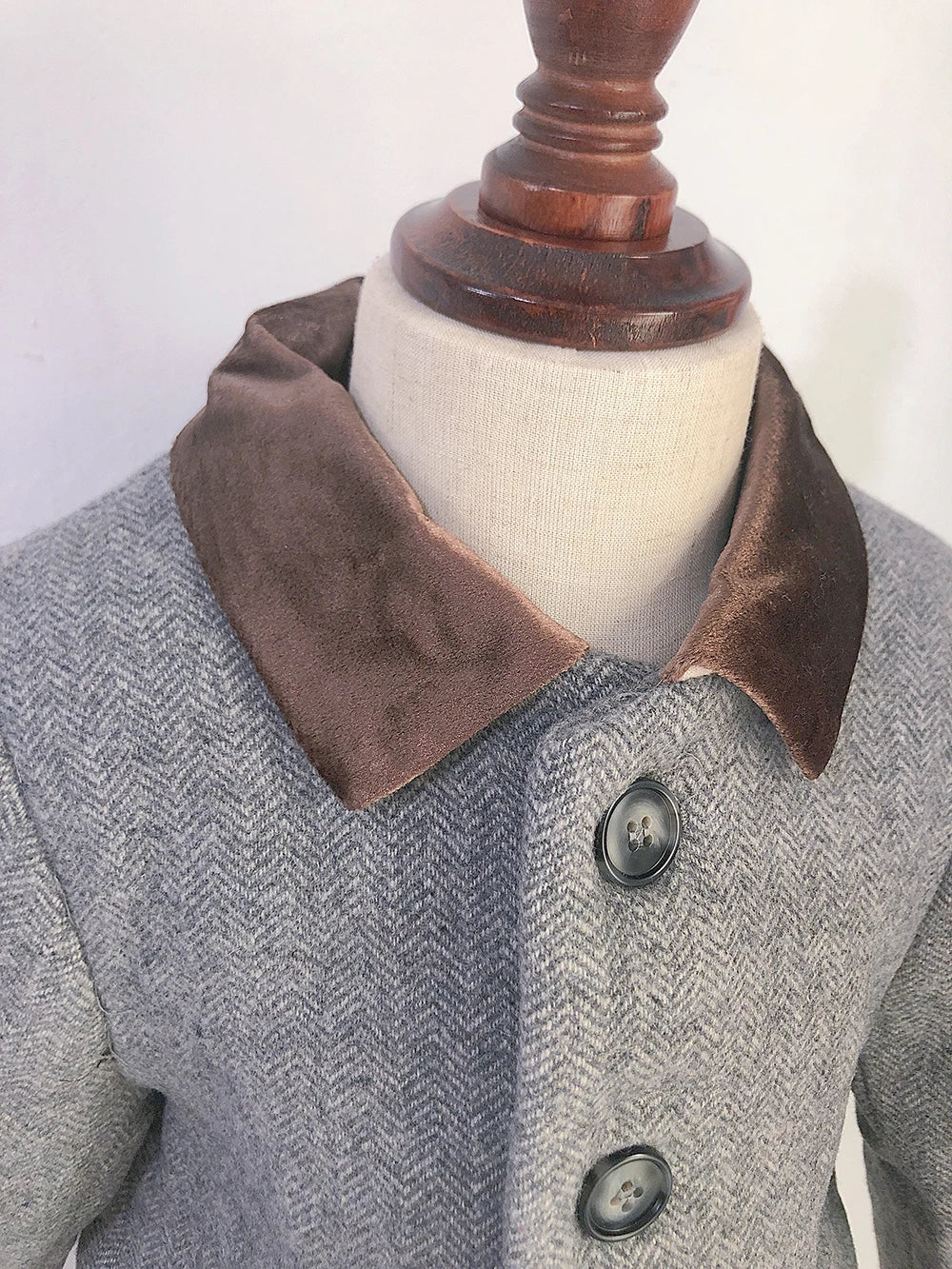 Abrigo de lana gris con estampado de espiga para niño, abrigo de invierno de boutique, Chaqueta acolchada cálida estilo británico