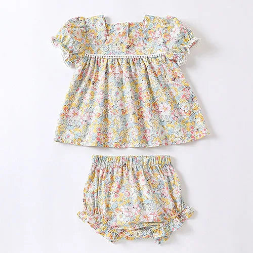 Hermosos y delicados, conjunto y enterito pastorales de verano para bebé, blusa y short estampados de algodón para bebé niña, bombacho para bebés