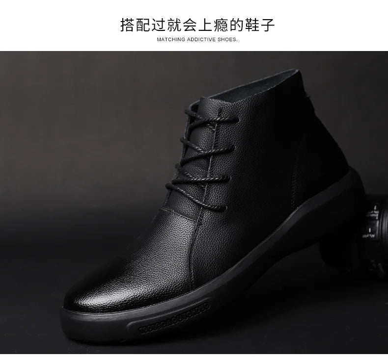 Genuine Leather Men Boots Retro Motorcycle Boots for Men Chelsea Boots Warm Men Ankle Boots Working Casual Boot Zapatos Hombre