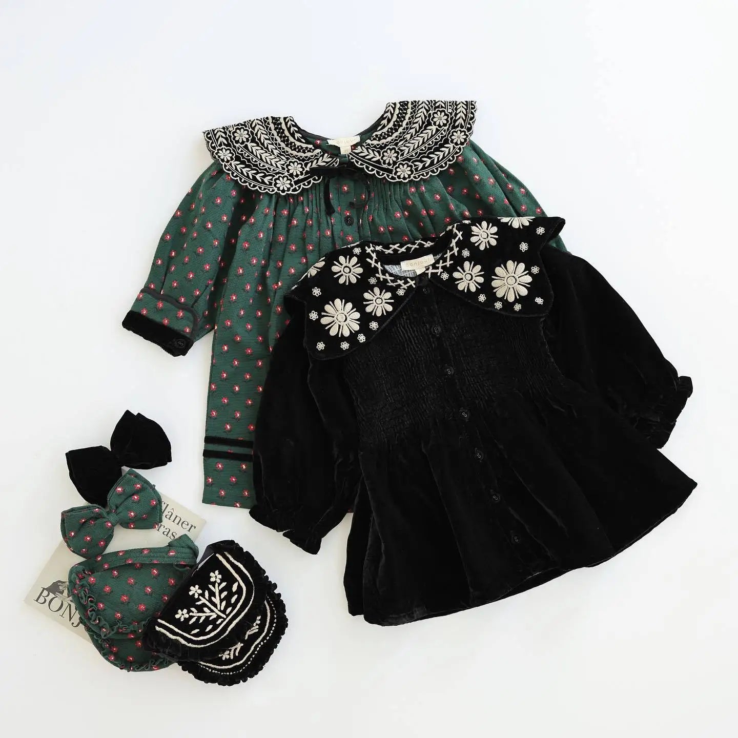 Hermosos vestidos y sweater vintage para niña invierno bordados cuellos amplios mangas abullonadas