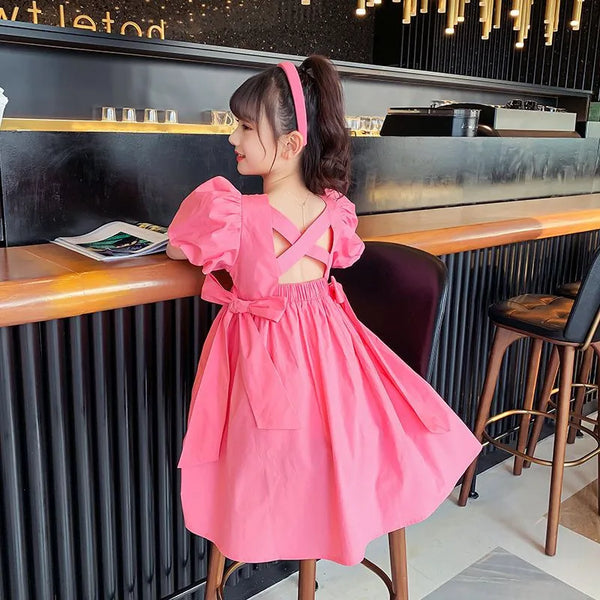 Teenage Girls Solid Dress New Summer Kids Clothes Fashion Girl Children's Princess Long Dress Girl Size 4 To 14 Years Old, Cordero verde