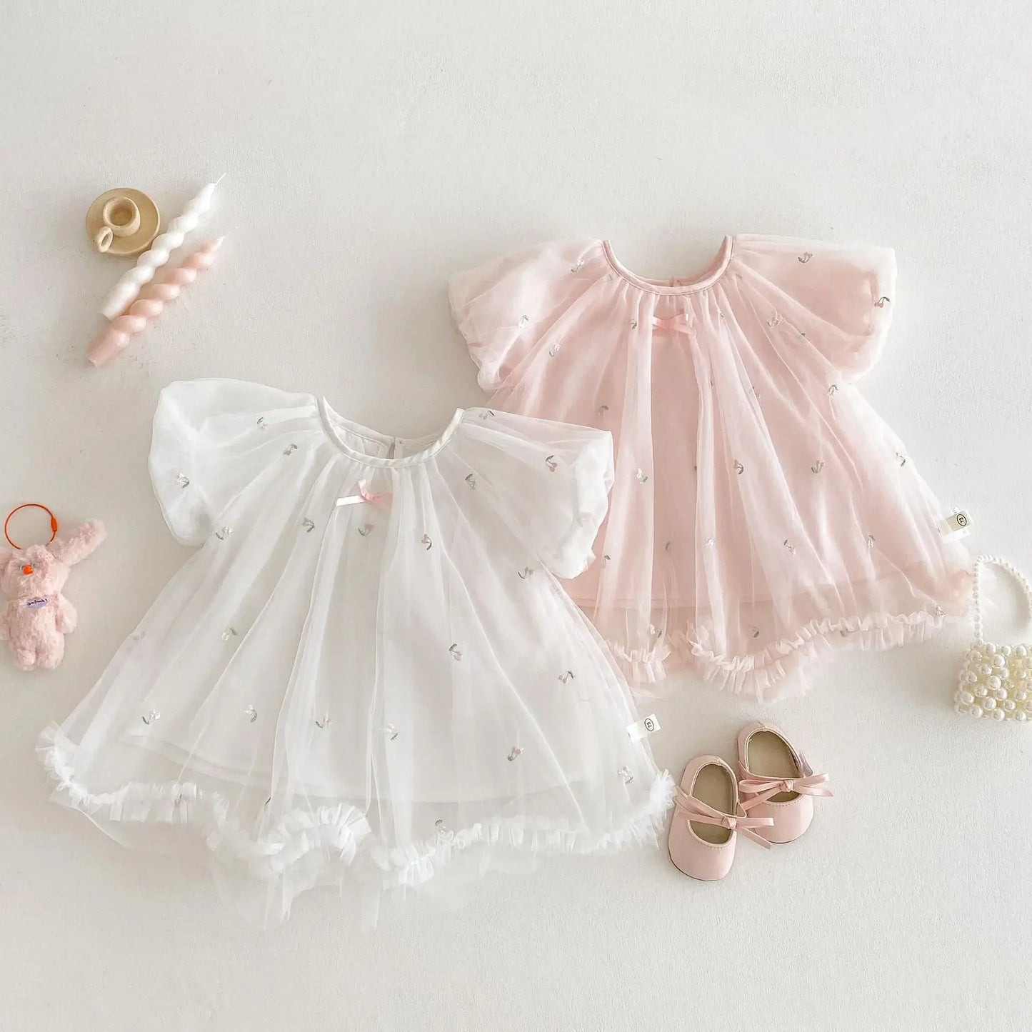 Delicado vestido de princesa, vestido de Tul Bordado Exquisitamente, outfit de Verano para Bebés y Niñas de 0 a 5 Años, para Fiestas, Vestido de Bautizo, Bodas y Cumpleaños