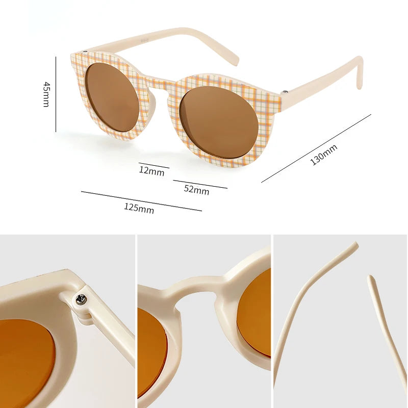 Lentes de sol para niños con diseño de cuadros bonitos y redondas con protección UV400 para niños y bebés, gafas de sol para exteriores con protección solar