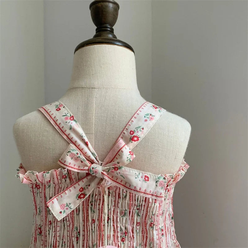 Conjuntos de hermanas, vestidos o bombachos de tirantes con lazo para bebés y niñas para verano, de lindo algodón con estampado de flores y rayas