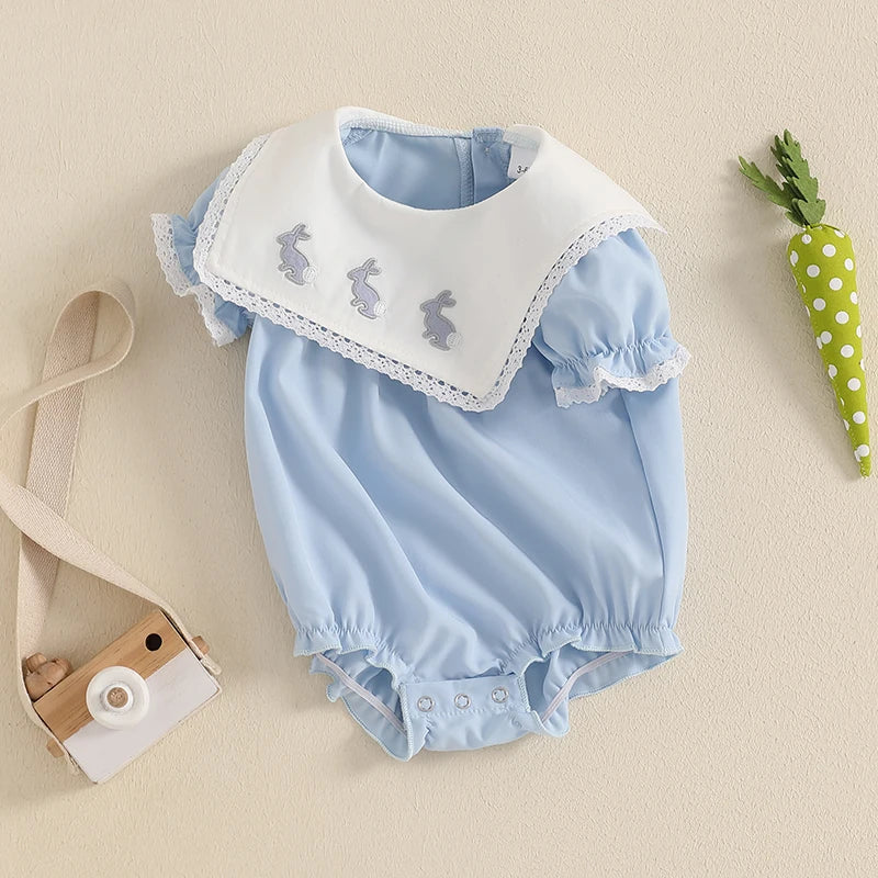 Pelele de Pascua para niña recién nacida de 0 a 18 meses, mono bordado de conejito de manga corta con cuello redondo, traje para recién nacido