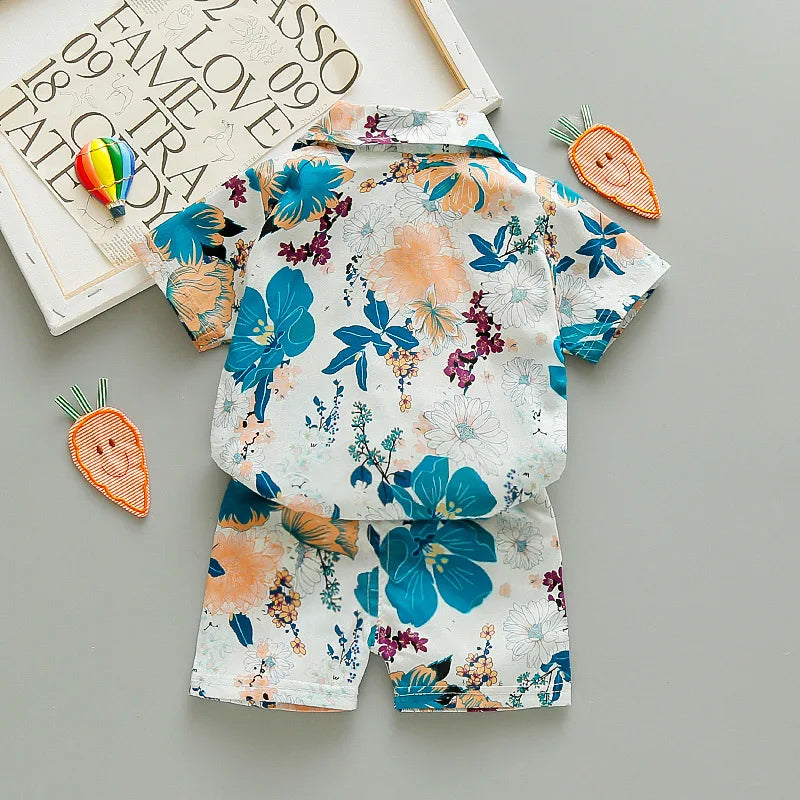 Camisa y short con estampado floral para niños de 1 a 6 años, especiales para vacaciones y playa. Recomendamos sean usados por separado