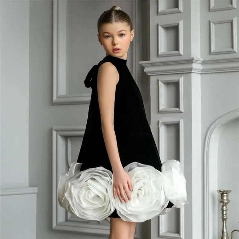 Impactante vestido vintage con folores 3D en tul para fiestas para bebé, niña y adolescente, vestido para desfiles, cumpleaños, ropa para niñas de 1 a 12 años